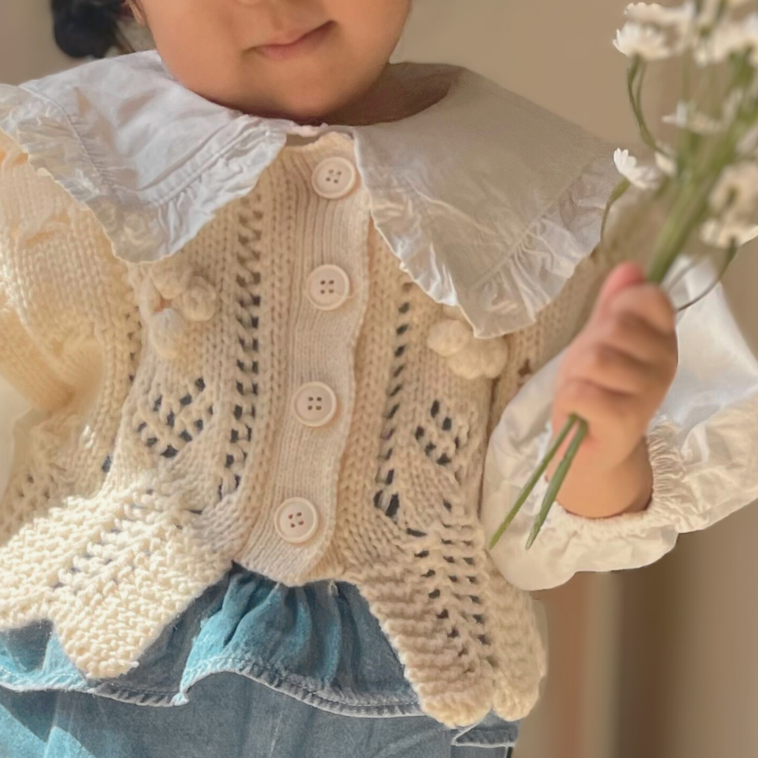 pon pon knit vest - ivory